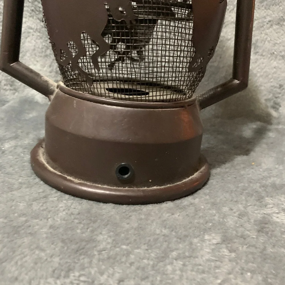 Rustic Brown Metal Horse Silhouette Mesh Hurricane Lantern Western Decor Flaw